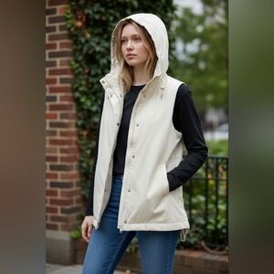 Eileen Fisher Hooded Vest Cream Sleeveless Jacket Minimalist Layering Piece